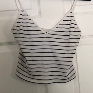 White and dark blue striped Brandy crop top